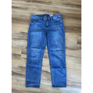 Cosmic Blue Love Women’s Jeans Size 32 Med Wash Stretch Straight Leg Distressed